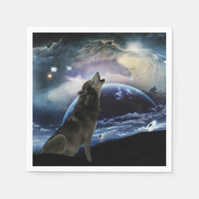 Wolf howling at the moon napkins (Front)
