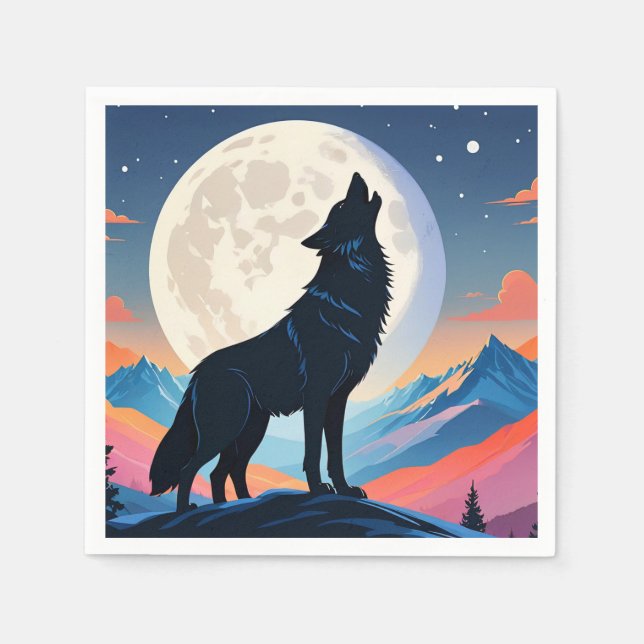 Wolf Howling At The Moon Napkins (Front)