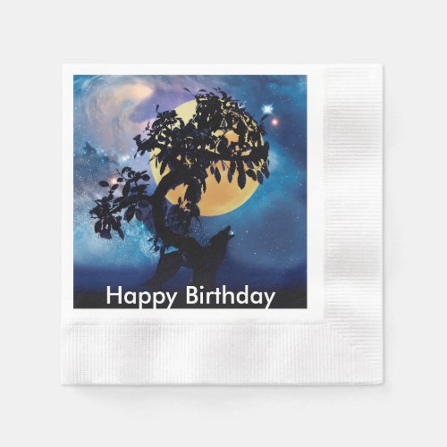 Wolf howling at the moon napkins
