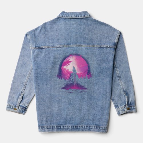 Wolf Howling At The Moon National Park Women s Ala Denim Jacket