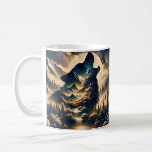 Wolf Howling at the Moon on a Cloudy Night Coffee Mug