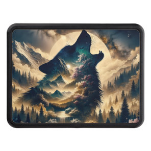 Wolf Howling at the Moon on a Cloudy Night Hitch Cover