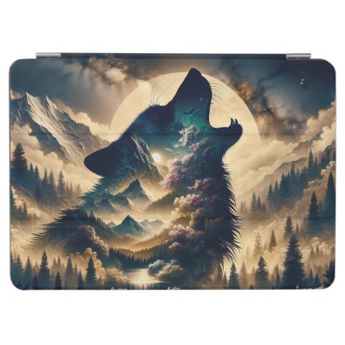 Wolf Howling at the Moon on a Cloudy Night iPad Air Cover