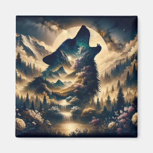 Wolf Howling at the Moon on a Cloudy Night Magnet