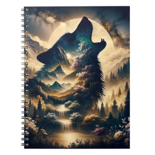 Wolf Howling at the Moon on a Cloudy Night Notebook