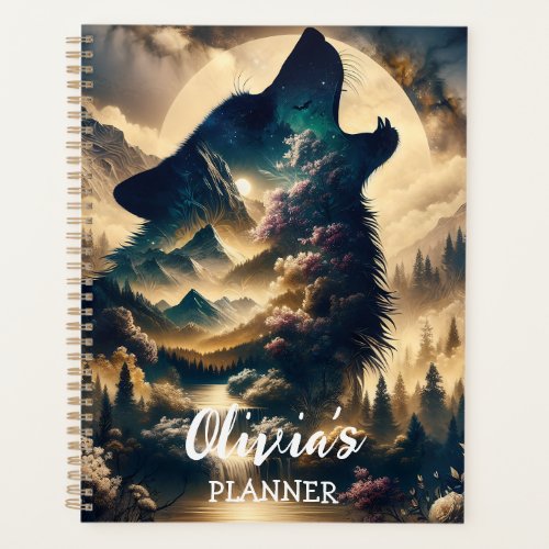 Wolf Howling at the Moon on a Cloudy Night Planner