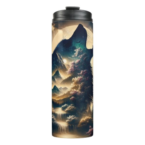 Wolf Howling at the Moon on a Cloudy Night Thermal Tumbler