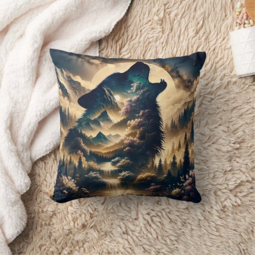 Wolf Howling at the Moon on a Cloudy Night Throw Pillow