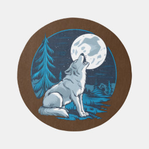 Wolf howling at the moon outdoor rug