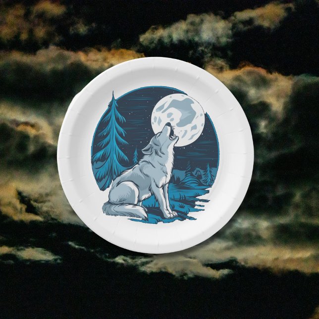 Wolf howling at the moon paper plates (Creator Uploaded)