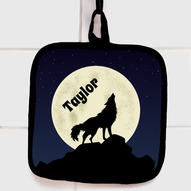 Wolf Howling at the Moon Personalized Pot Holder (Creator Uploaded)
