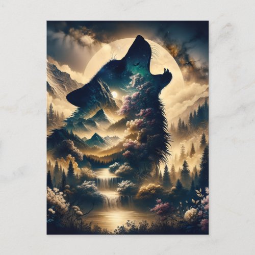 Wolf Howling at the Moon Postcard