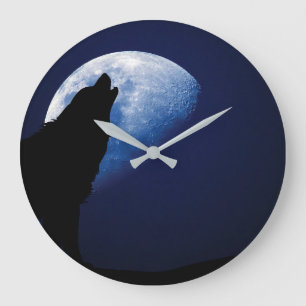 Wolf Howling at the Moon Round Clock