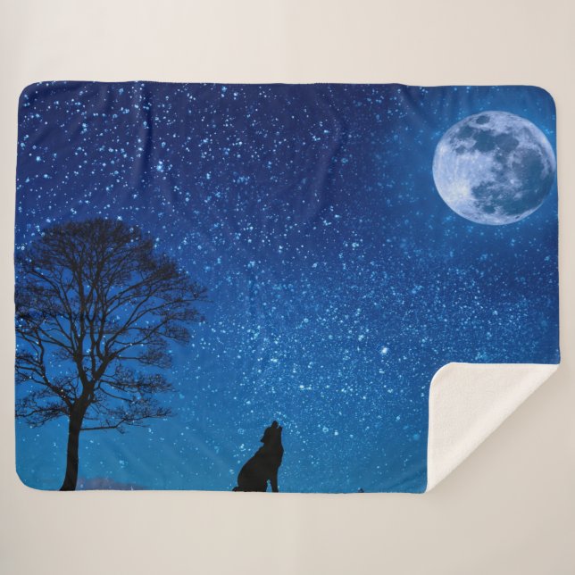 WOLF HOWLING at the MOON Sherpa Blanket (Front (Horizontal))