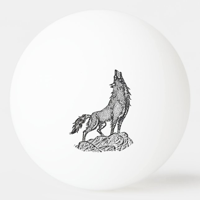 Wolf Howling at the Moon Silhouette Drawing Ping-Pong Ball (Front)