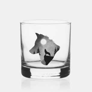 Wolf Howling at the Moon Silhouette Personalised Whiskey Glass