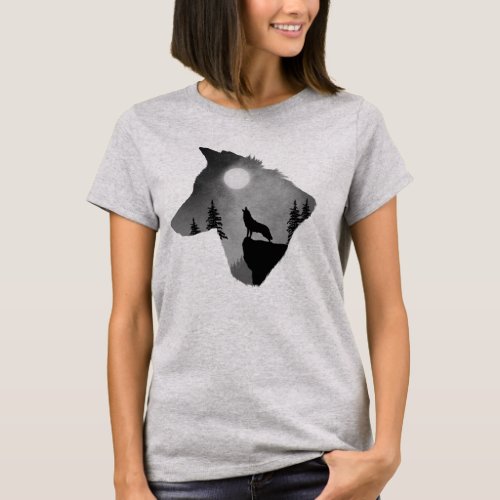 Wolf Howling at the Moon Silhouette T_Shirt