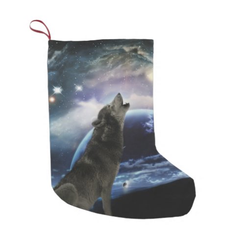 Wolf howling at the moon small christmas stocking