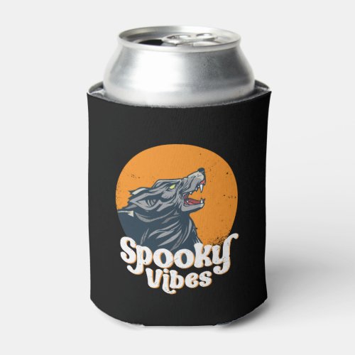Wolf Howling At The Moon Spooky Vibes Halloween Can Cooler