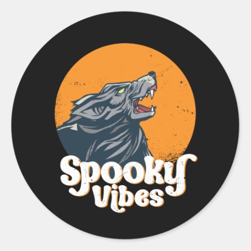 Wolf Howling At The Moon Spooky Vibes Halloween Classic Round Sticker