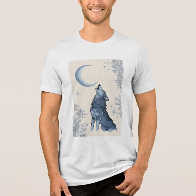 wolf howling at the moon Tri-Blend shirt (Front)