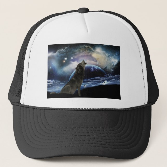 Wolf howling at the moon trucker hat (Front)