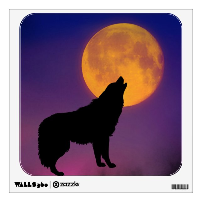 Wolf Howling at the Moon Wall Decal (Front)