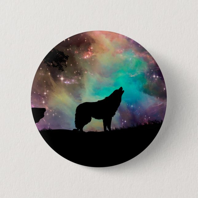Wolf howling at the universe button (Front)