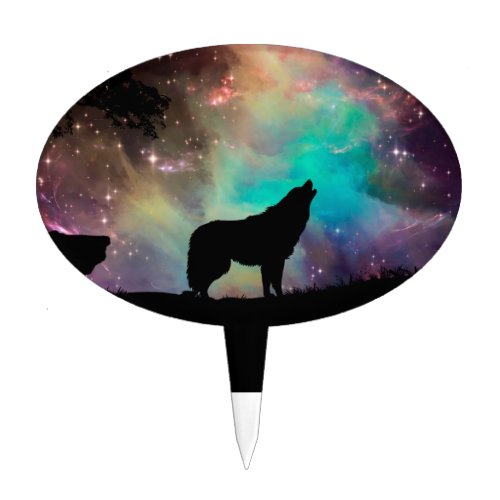 Wolf howling at the universe cake topper