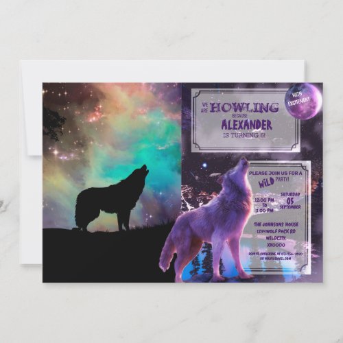 Wolf howling at the universe invitation