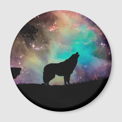 Wolf howling at the universe magnet