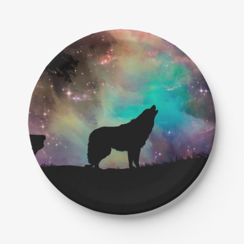 Wolf howling at the universe paper plates