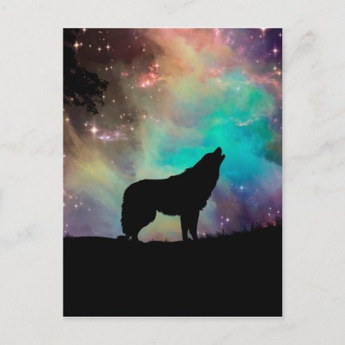 Wolf howling at the universe postcard
