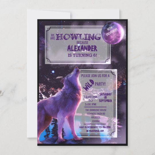 Wolf Howling Birthday Halloween Invitation