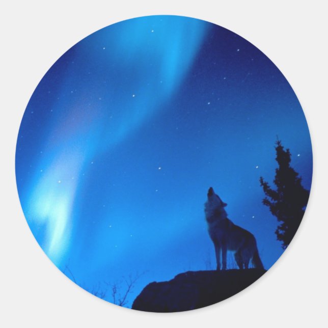 Wolf Howling Classic Round Sticker (Front)