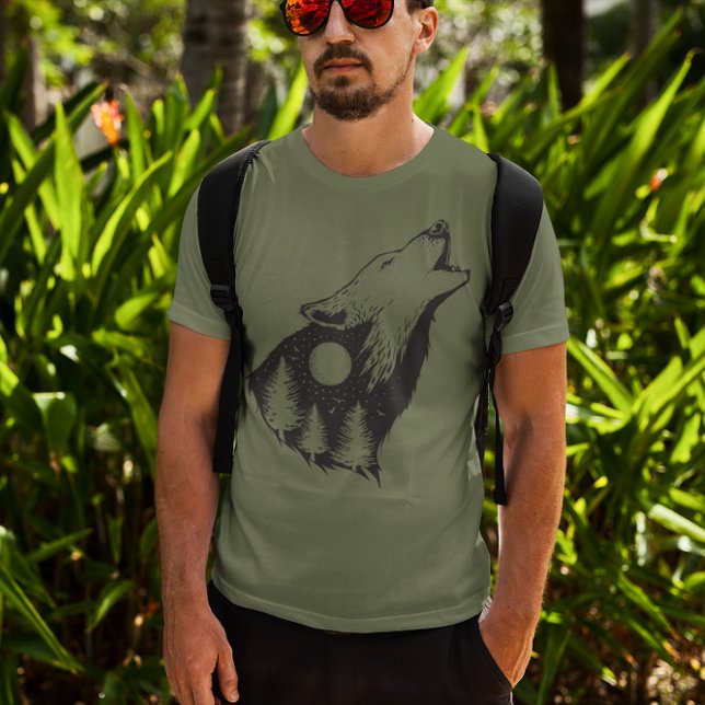 Wolf Howling Full Moon Forest Silhouette T-Shirt (Creator Uploaded)