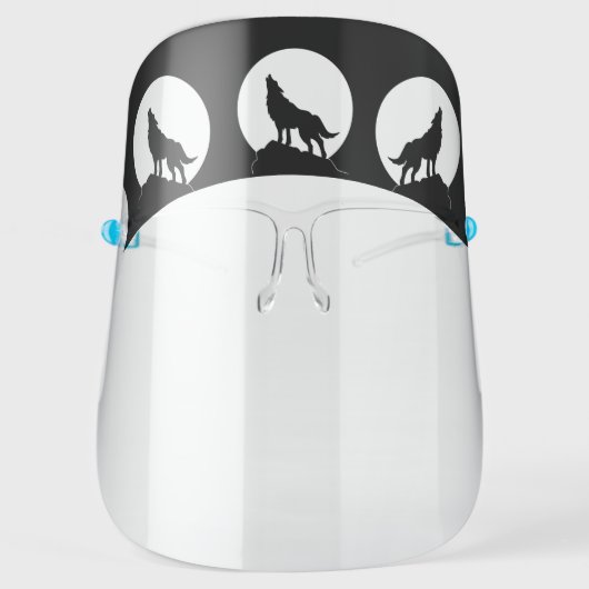 Wolf Howling Full Moon Wolves Face Shield (Front)