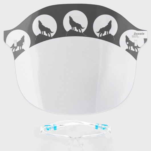 Wolf Howling Full Moon Wolves Face Shield (Front w/Glasses)
