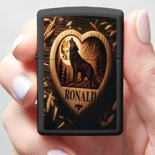 Wolf Howling Heartwood Zippo Lighter