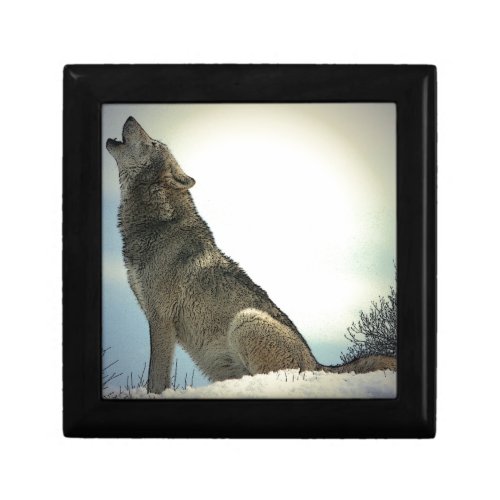 Wolf Howling in Snow Jewelry Box