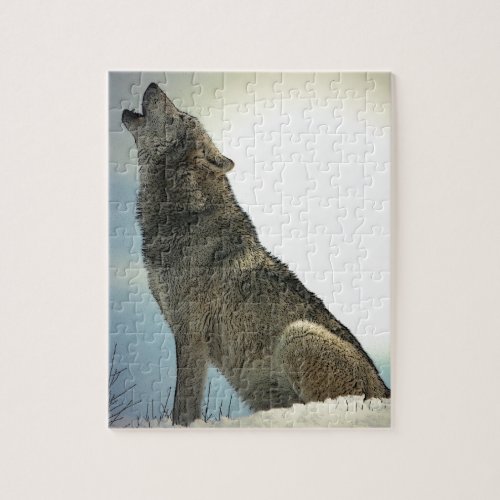 Wolf Howling in Snow Jigsaw Puzzle