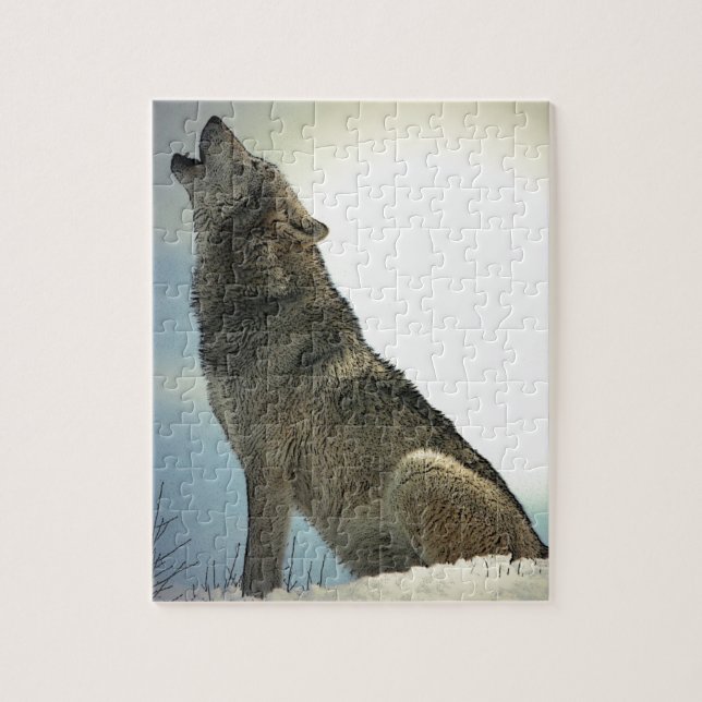 Wolf Howling in Snow Jigsaw Puzzle (Vertical)