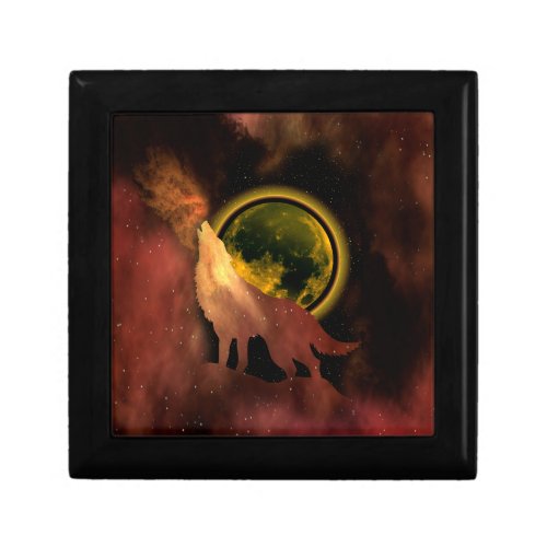 WOLF HOWLING IN SPACE MOON GALAXY  GIFT BOX