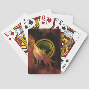 WOLF HOWLING IN SPACE MOON GALAXY POKER CARDS