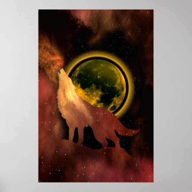 WOLF HOWLING IN SPACE MOON GALAXY   POSTER (Front)