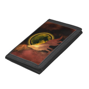 WOLF HOWLING IN SPACE MOON GALAXY TRI-FOLD WALLET