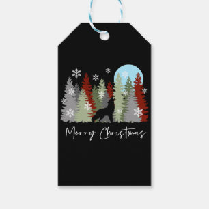 Wolf Howling In The Forest Merry Christmas Trees  Gift Tags
