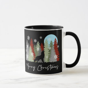 Wolf Howling In The Forest Merry Christmas Trees Mug