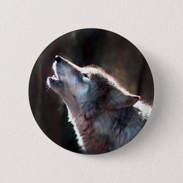 Wolf Howling Lone Wolf Button (Front)