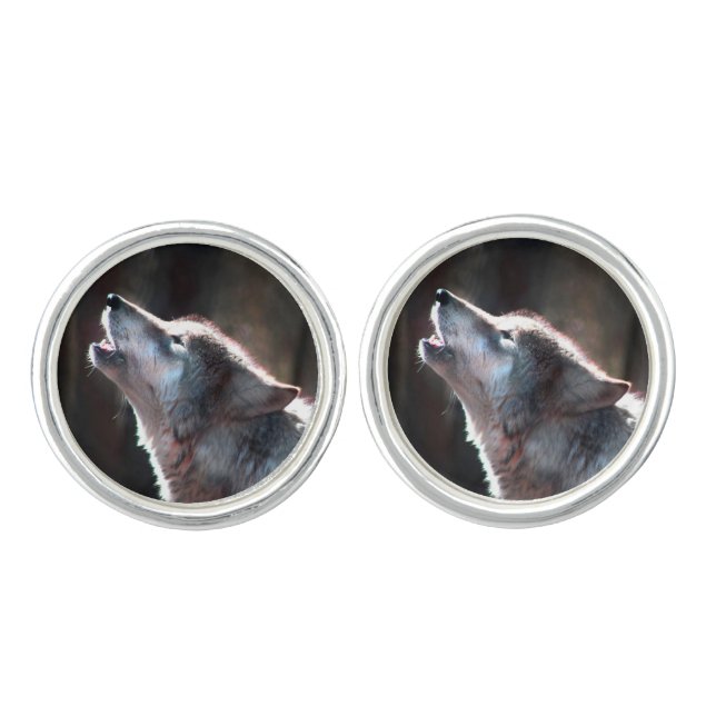 Wolf Howling Lone Wolf Cufflinks (Front)